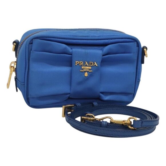 PRADA Shoulder Bag Nylon Turquoise Blue Gold Auth 123153 - Picture 1 of 16